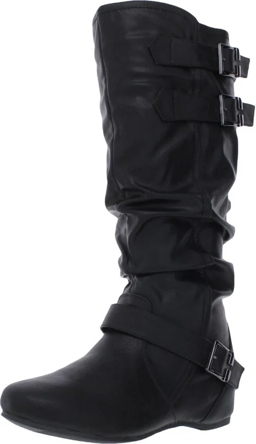 Tiffany Womens Buckle Faux Leather Mid-Calf Boots