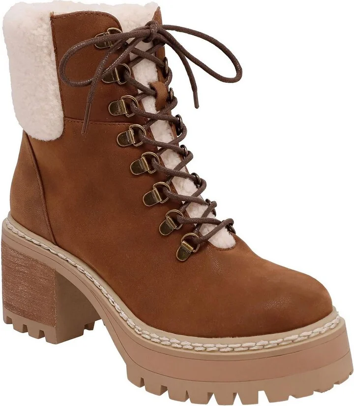 Tiler Womens Lace-Up Faux Leather Shearling Boots