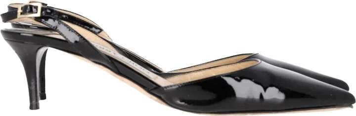 Tilly Slingback Kitten Heel Pumps in Black Patent Leather