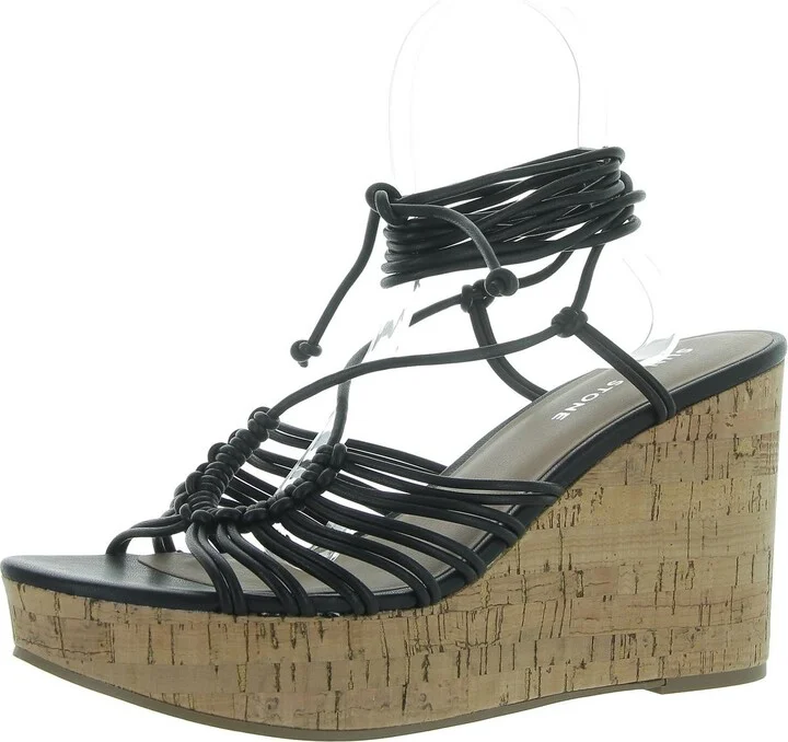 Tillyyp Womens Faux Leather Heeled Wedge Sandals