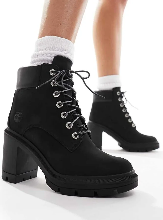 Timberland allington heights 6 inch heeled boots in black nubuck leather