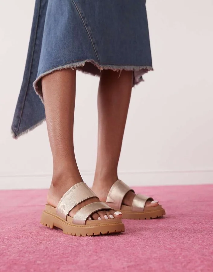 Timberland Clairemont Way 2 strap sandals in gold metallic - Image 2
