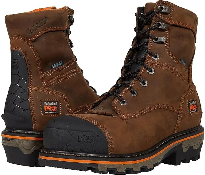 Timberland PRO Boondock HD Logger 8 Composite Safety Toe Insulated Waterproof Men's Shoes Mocha Brown : 9.5 D - Medium, Leather