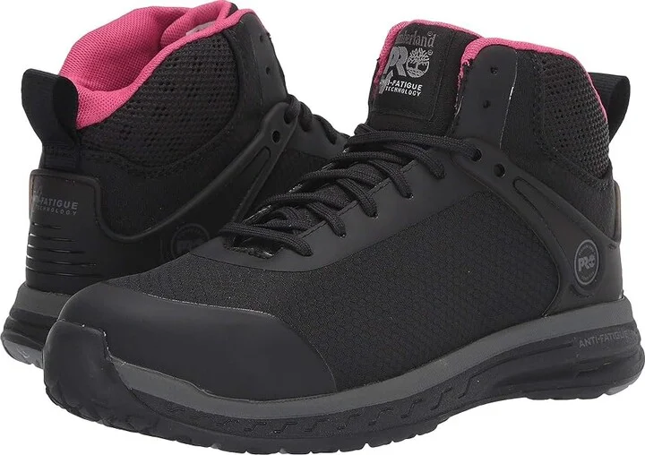 Timberland PRO Drivetrain Mid Composite Safety Toe Static Dissipative Women's Boots Black/Pink : 8.5 C - Medium, Textile