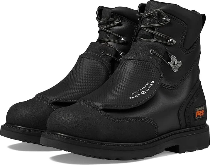 Timberland PRO External Met Guard 8 Inch Steel Safety Toe Waterproof Men's Work Boots Black : 8 E - Wide, Leather