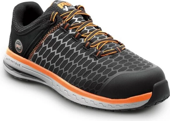 Timberland PRO Men's Comp Toe Powerdrive MaxTRAX Slip Resistant Black/Orange Work Shoes - 12 Wide