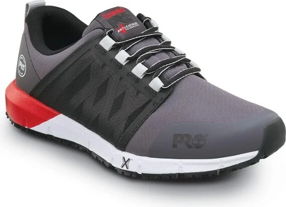 Timberland PRO Men's Soft Toe, Radius Asphalt/True Red MaxTRAX Slip Resistant EH Athletic Work Shoes - 12.0 W
