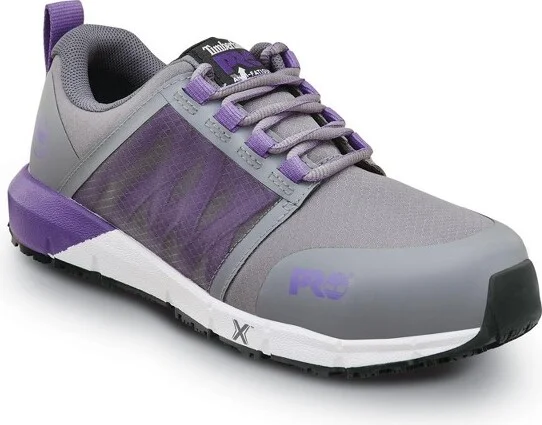 Timberland PRO Women's Composite Toe, Radius Steel Gray/Royal Purple MaxTRAX Slip Resistant EH Athletic Work Shoes - 6.0 M