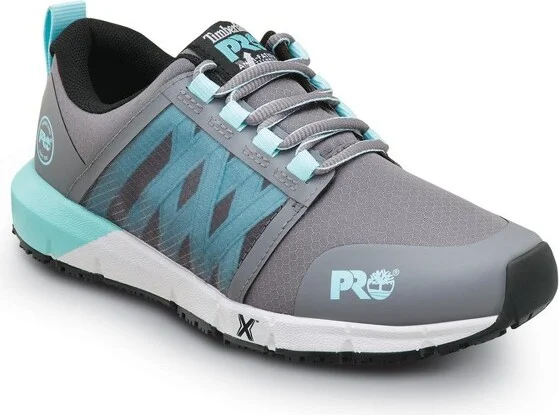Timberland PRO Women's Soft Toe, Radius Steel Grey/Aruba Blue MaxTRAX Slip Resistant EH Athletic Work Shoes - 10.0 M