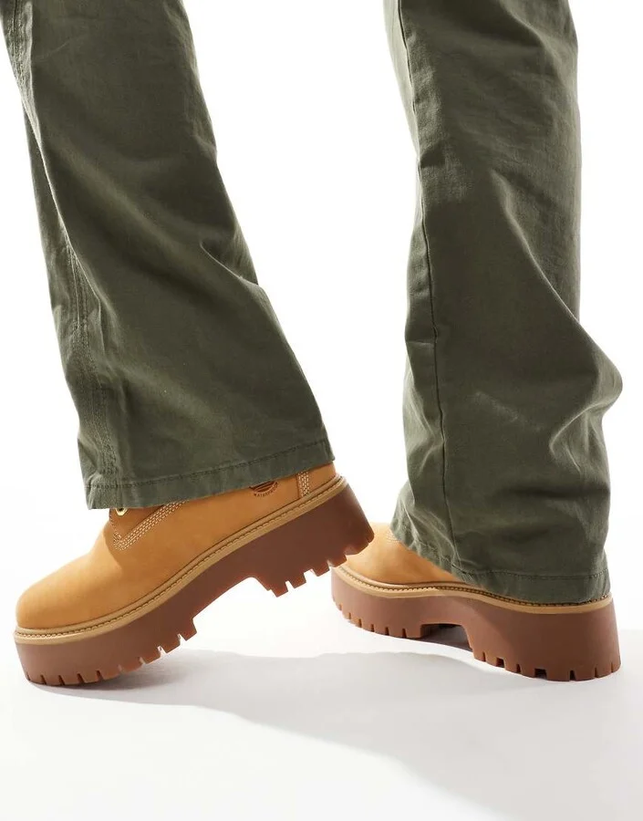 Timberland stone street 6 inch lace up platform waterproof boots in wheat - Image 3