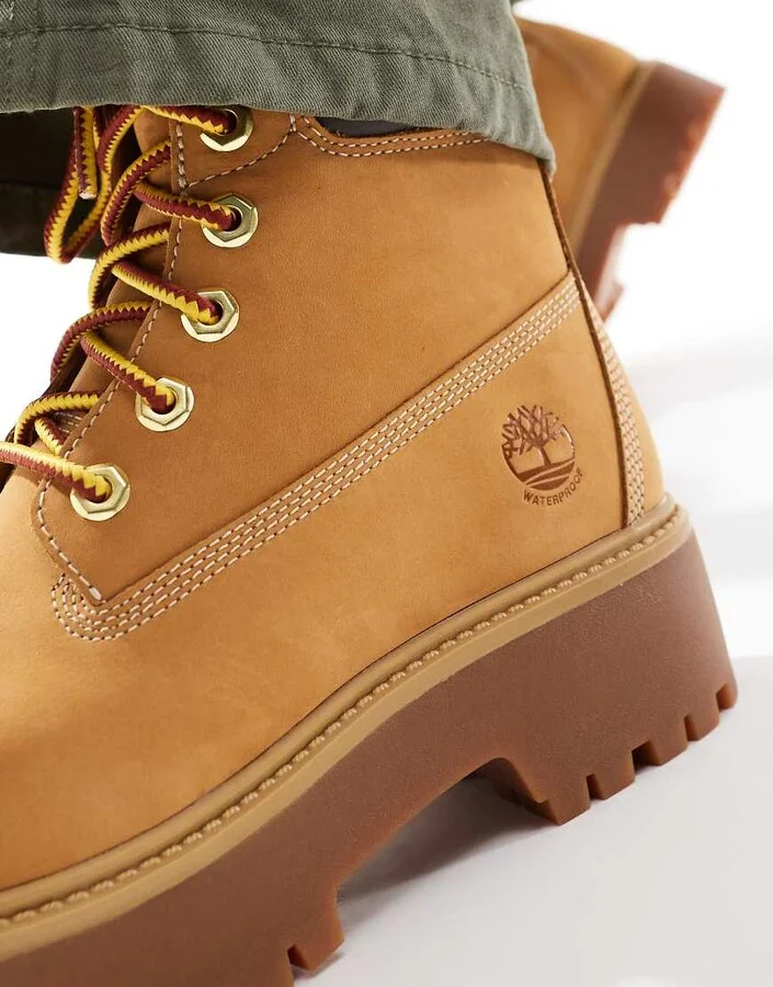 Timberland stone street 6 inch lace up platform waterproof boots in wheat - Image 4