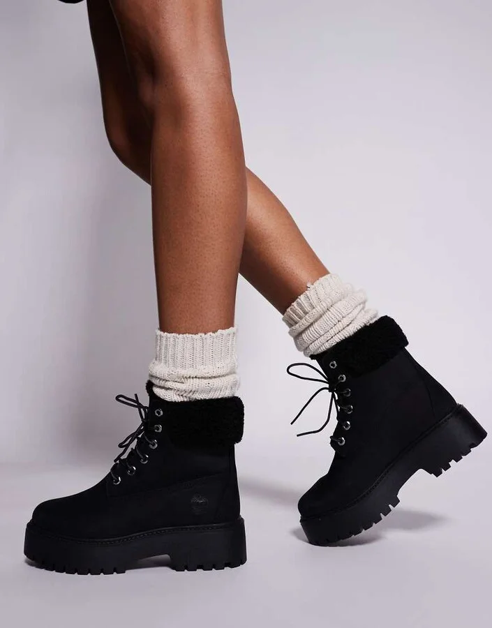 Timberland Stone Street mid warm lined waterproof boots in black nubuck - Image 3