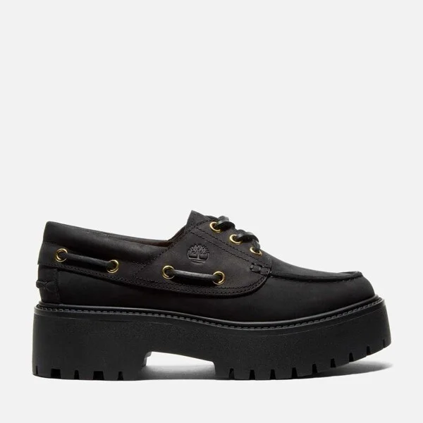 Timberland Women’s Stone Street Platform Boat Shoe, Black,