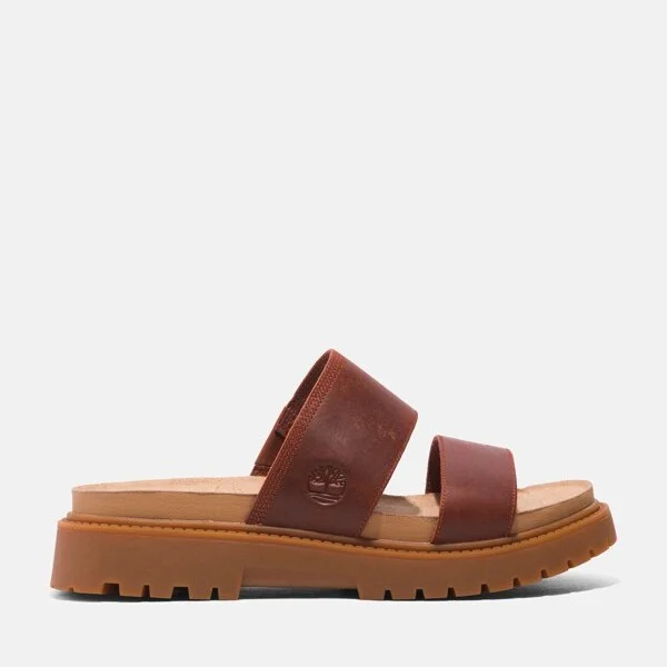 Timberland Women's Clairemont Way Slide Sandal, Red Full-Grain,