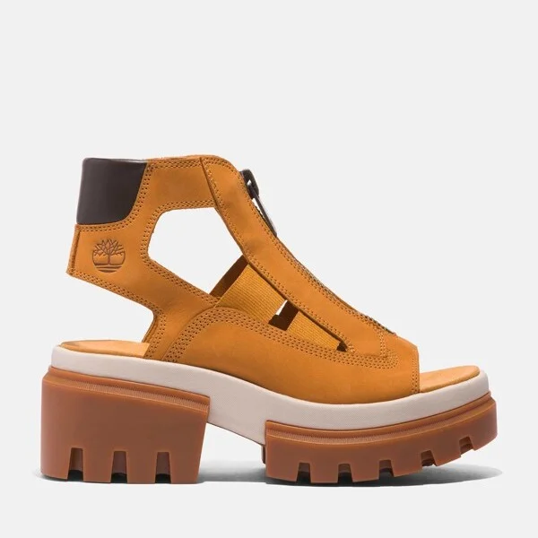 Timberland Women's Everleigh Gladiator Sandal, Wheat Nubuck,