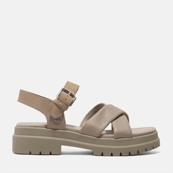 Timberland Women's London Vibe Cross-Strap Sandal, Light Taupe Full-Grain,