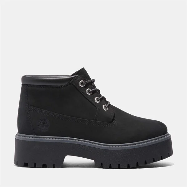 Timberland Women's Stone Street Waterproof Platform Chukka Boot, Black Nubuck,