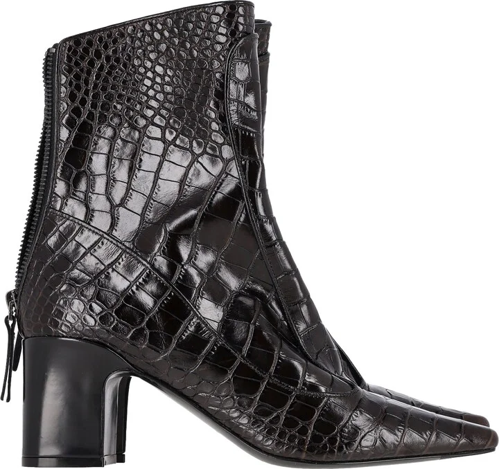 Timeless Crocodile-Embossed Ankle Boots in Brown Leather