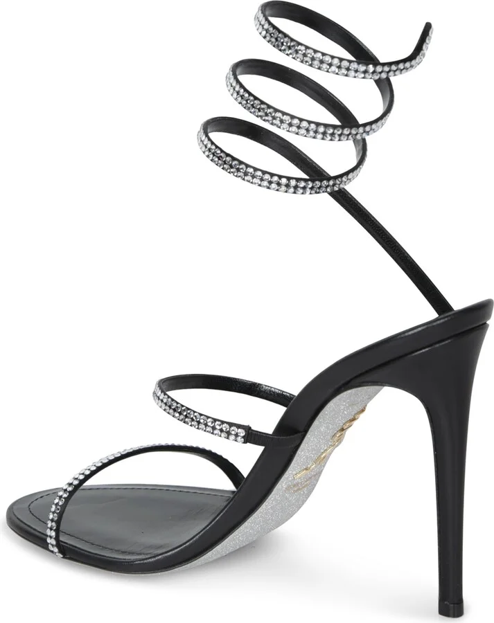 Tina 105 Black Crystal Sandals - Image 3