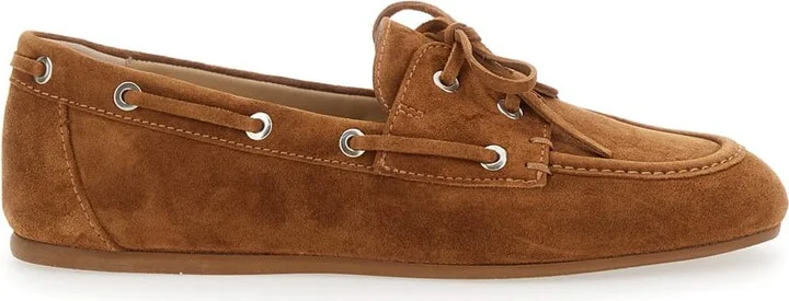 'tinsley' Brown Lace Up Loafers With Eyelets In Suede Woman