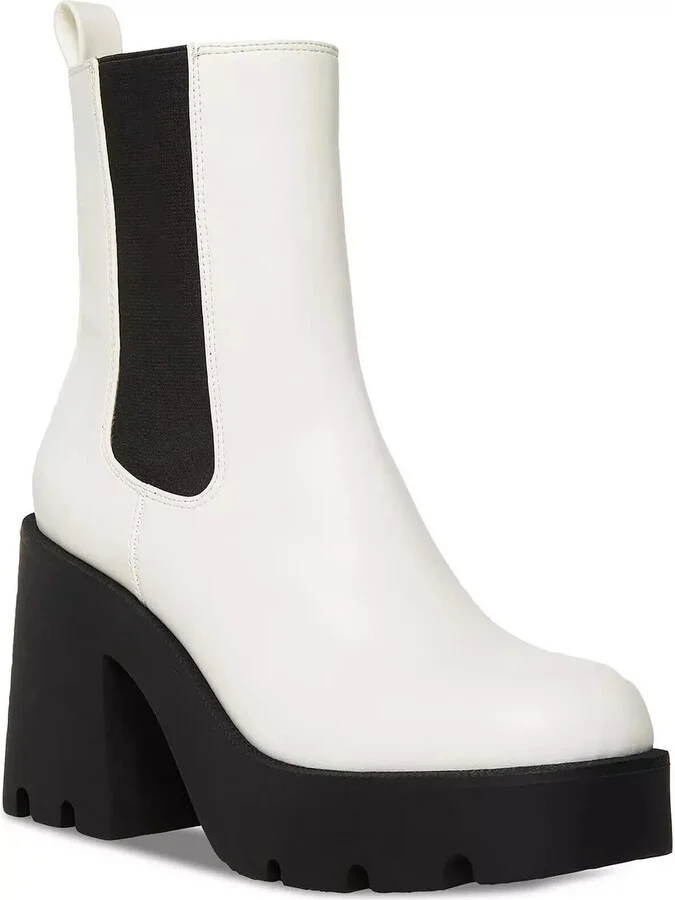 Tippah Boots Women's 6.5 White Faux Leather Platform Chelsea KHD1155