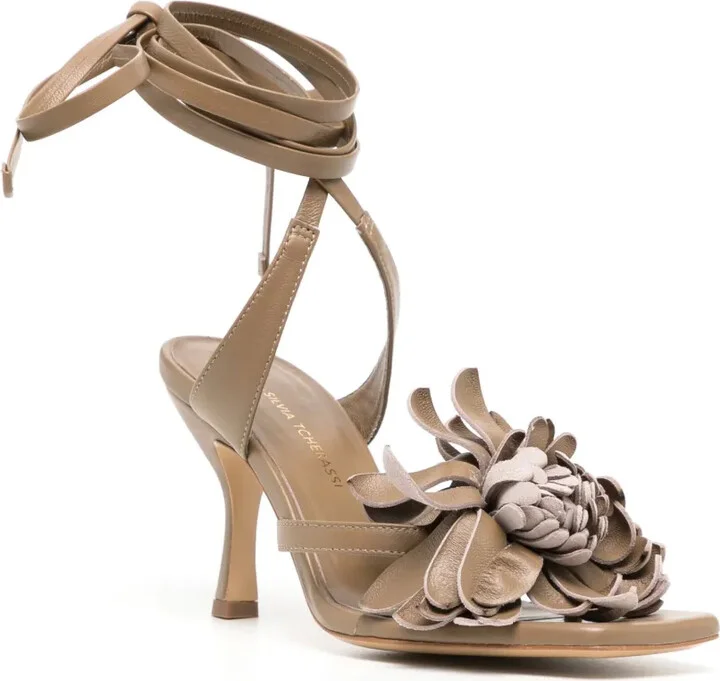 Tita floral-appliqué leather sandals - Image 2