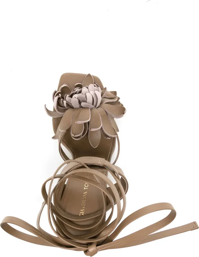 Tita floral-appliqué leather sandals - Image 4