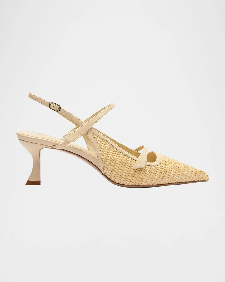 Tita Raffia and Leather Slingback Pumps
