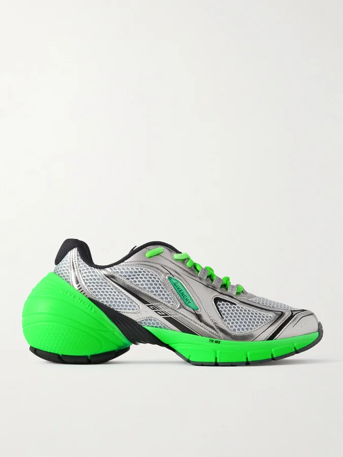 TK-MX Runner Faux Metallic Leather-Trimmed Mesh Sneakers