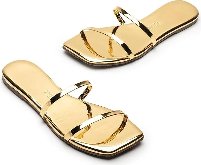 TKEES Square Toe Gemma Mirror Women's Shoes Gold : 8 B - Medium, Leather/Rubber