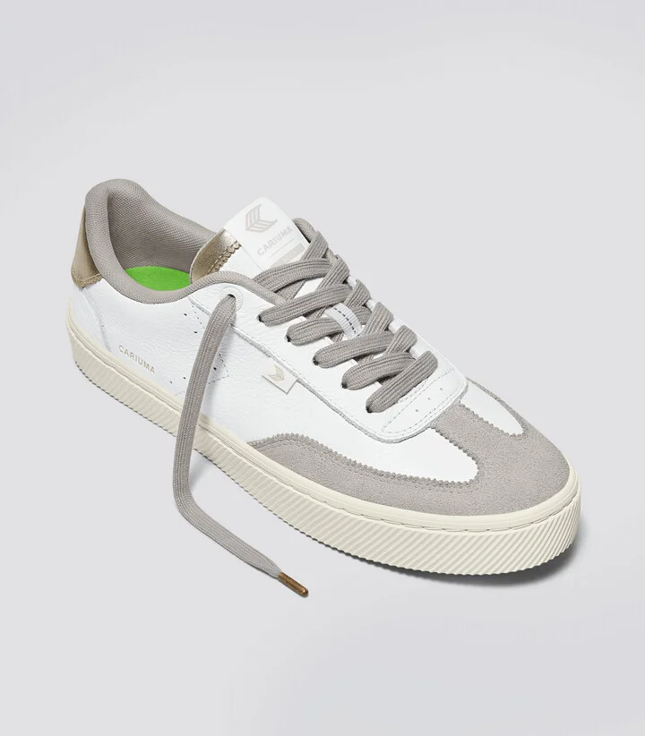 TOCA White Premium Leather Vintage White Suede Metallic Gold Sneaker Men - Image 2