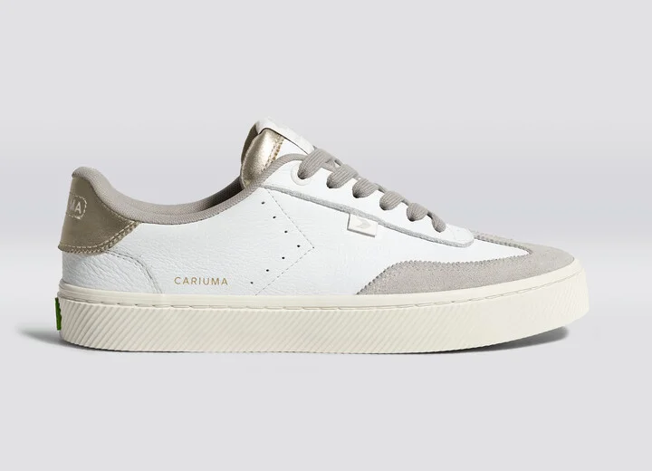 TOCA White Premium Leather Vintage White Suede Metallic Gold Sneaker Men - Image 3