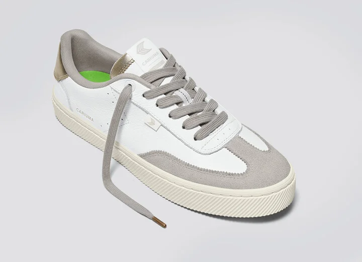 TOCA White Premium Leather Vintage White Suede Metallic Gold Sneaker Men - Image 4