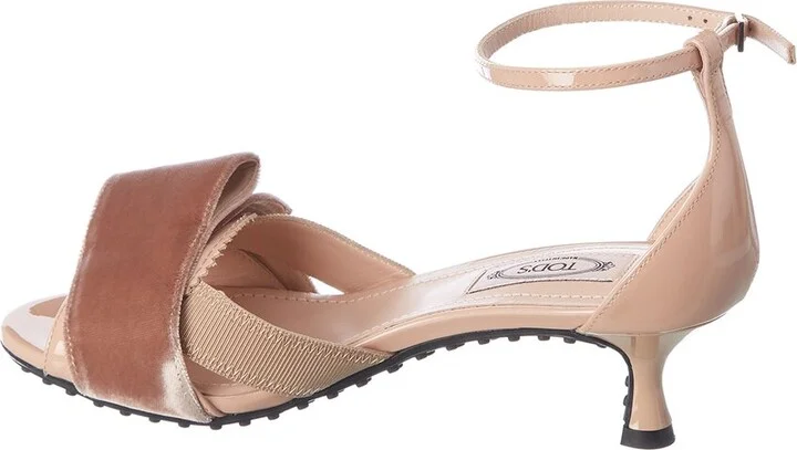 Tod’S Bow Ribbon Detail Patent & Velvet Sandal - Image 2