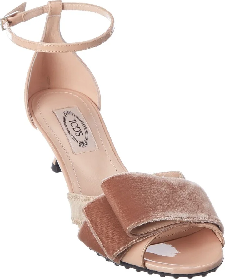 Tod’S Bow Ribbon Detail Patent & Velvet Sandal