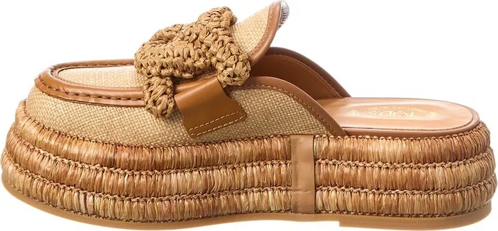 Tod’S Chain Link Detail Raffia & Leather Platform Mule - Image 2