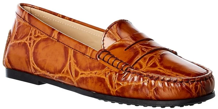 Tod’S City Gommino Croc-Embossed Leather Loafer
