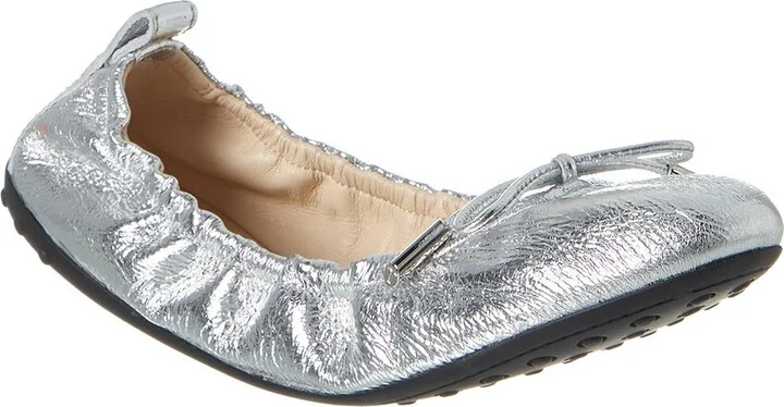 Tod’S Gommino Metallic Leather Ballerina Flat