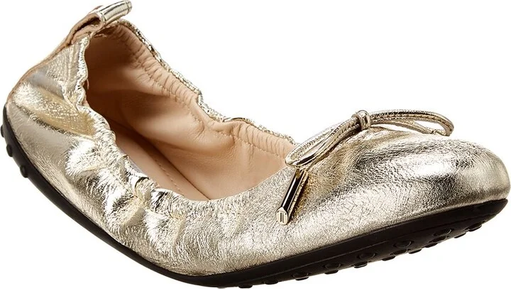 Tod’S Gommino Metallic Leather Ballerina Flat