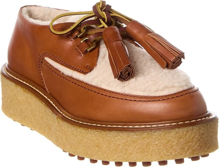 Tod’S Leather & Shearling Platform Loafer