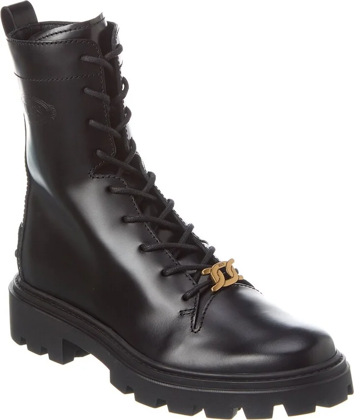 Tod’S Logo Leather Combat Boot