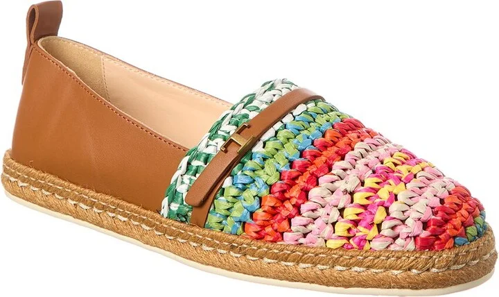 TOD’s Logo Straw & Leather Espadrille