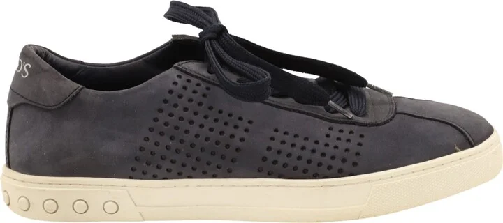Tod‘s Perforated Detail Lace Up Sneakers in Blue Suede