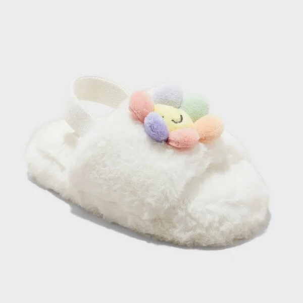 Toddler Avi 3D Flower Slippers - Cat & Jack™ Cream : Slip-On Indoor/Outdoor Slide, Open Round Toe, Medium Width