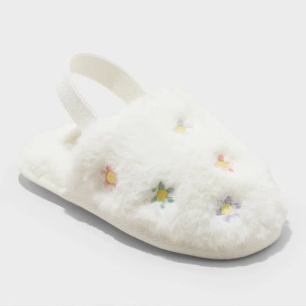 Toddler Nova Embroidered Flower Slippers - Cat & Jack™ : Slip-On, Indoor/Outdoor, Closed Round Toe