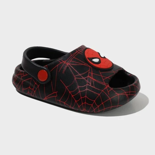 Toddler Spider-Man EVA Sandals - Black : Slip On, Heel Strap, Contoured Footbed, Open Toe