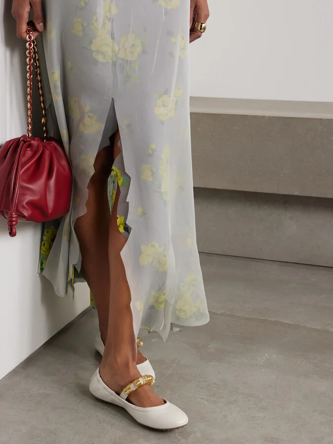 Tod's - Ballerina Embellished Leather Flats - Cream - Image 2