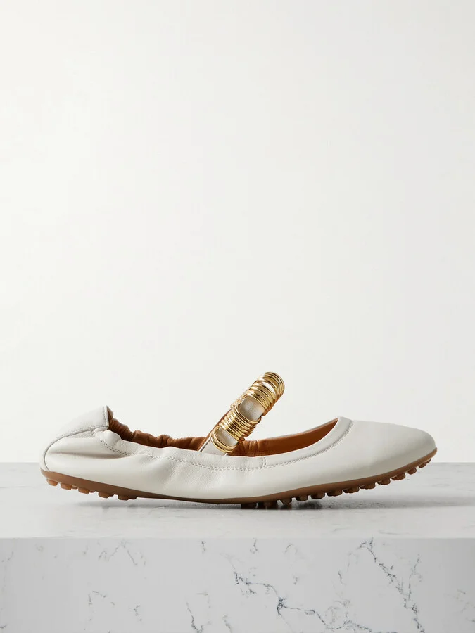 Tod's - Ballerina Embellished Leather Flats - Cream