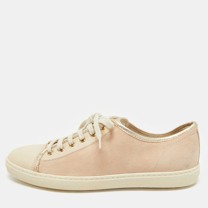 Tod's Beige Leather and Suede Lace Up Sneakers Size 40