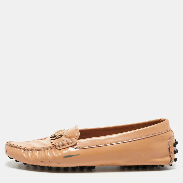 Tod's Beige Patent Slip On Loafers Size 34.5